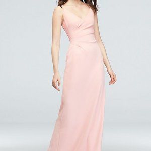 Pale Pink Crepe Sheath Dress with Ruching and Adjustable Spaghetti Straps